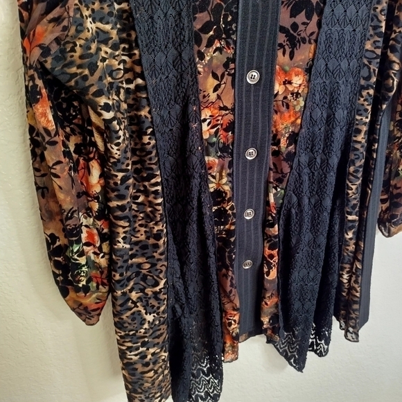 Calessa color block button down velour blouse sz L - Picture 7 of 9